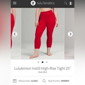 Lululemon Instill Hig-Rise Tights in Dark Red Women’s Size 14